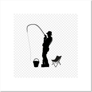 silhouette of an angler in action Posters and Art